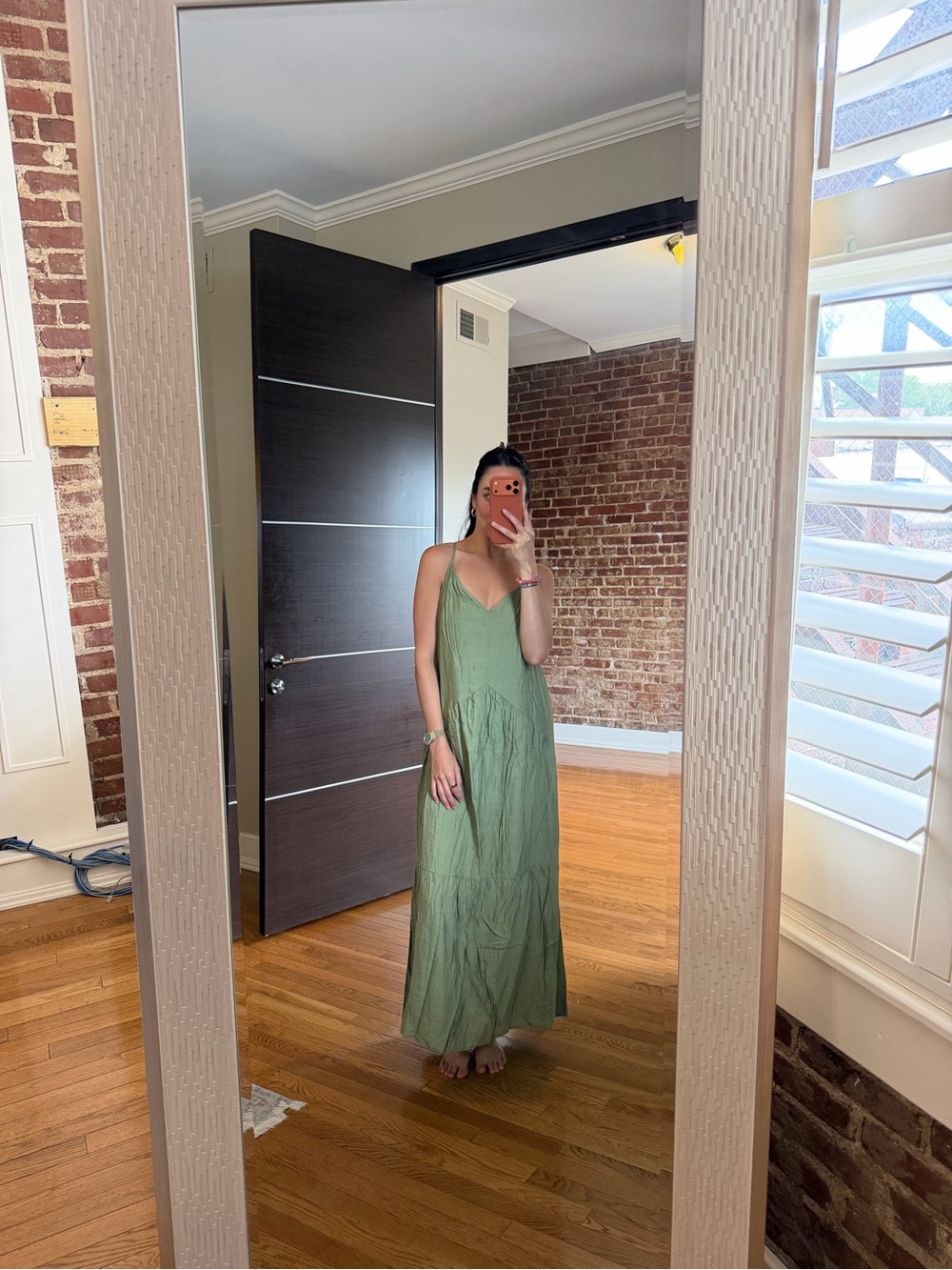 Sleeveless Olive Green V-Neck Maxi Dress